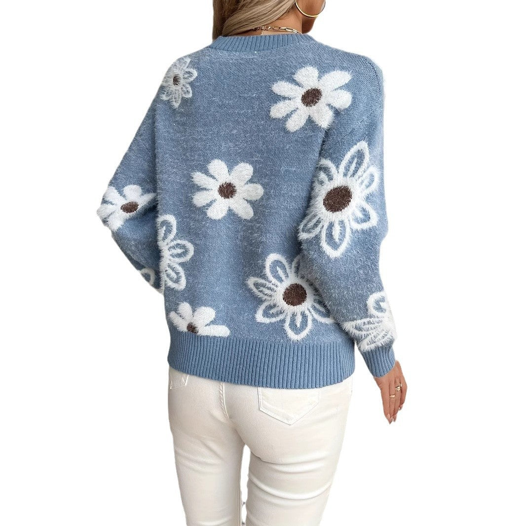 Shang Elegant Flowers Knitted Fashion Casual Sweaters