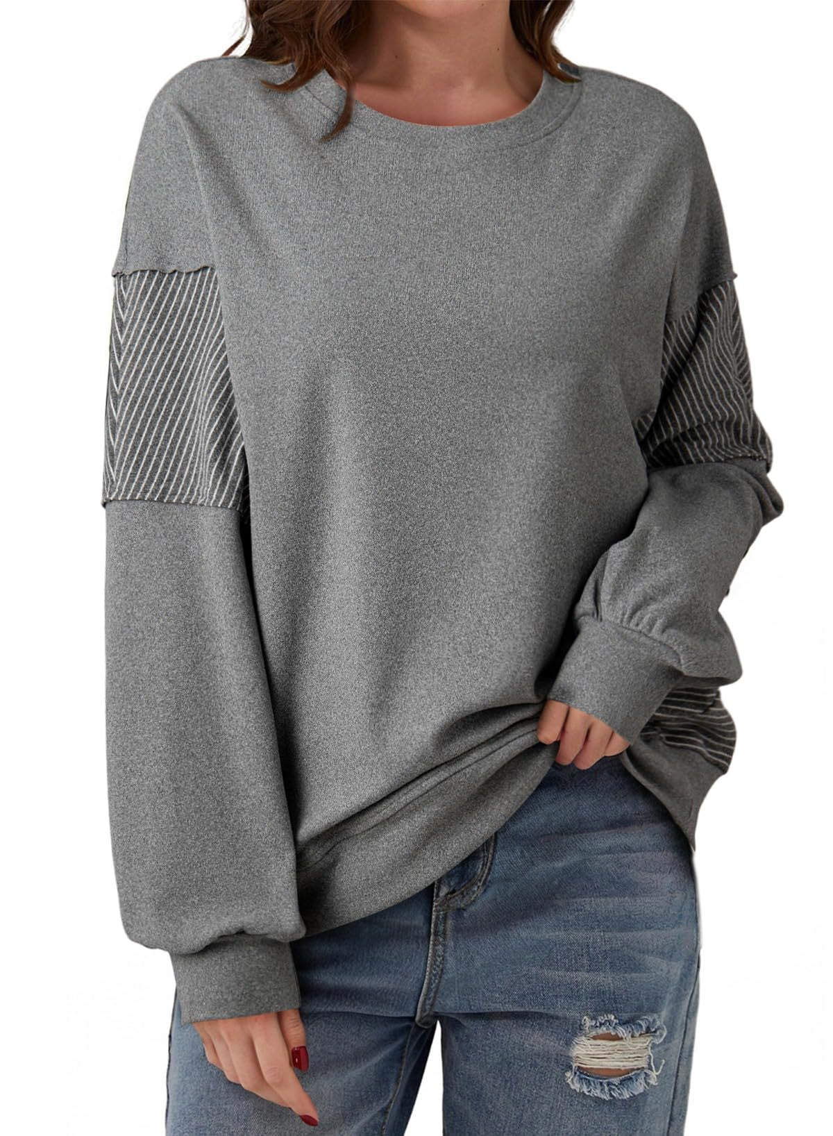 Women's Fashion Striped Crew Neck Versatile Casual Women's Sweater, Sweater