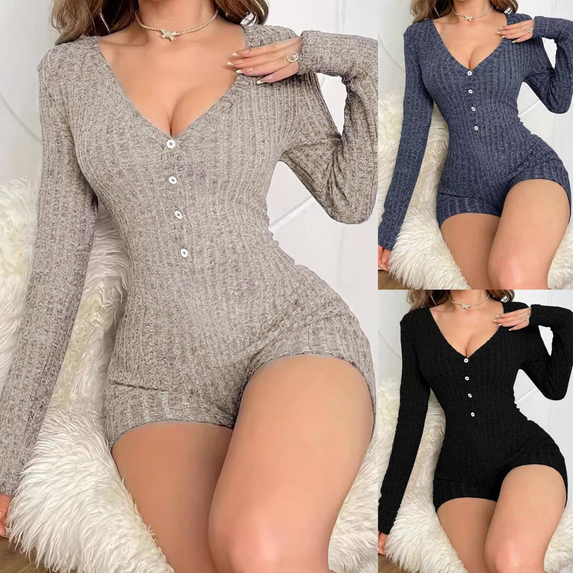 Slouchy Women's Casual Slim Rib Knitted Jumpsuits