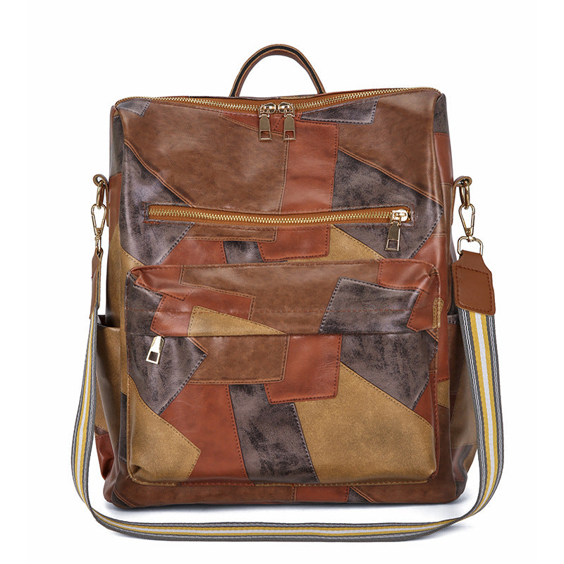 Women's Leather Patchwork Antique Mud Large Capacity Backpacks