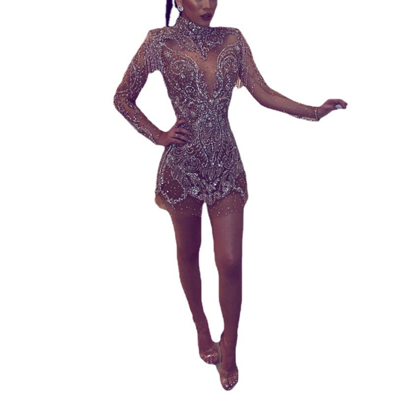Women's Fashion Sequins Dress Long Sleeve Slim Dresses