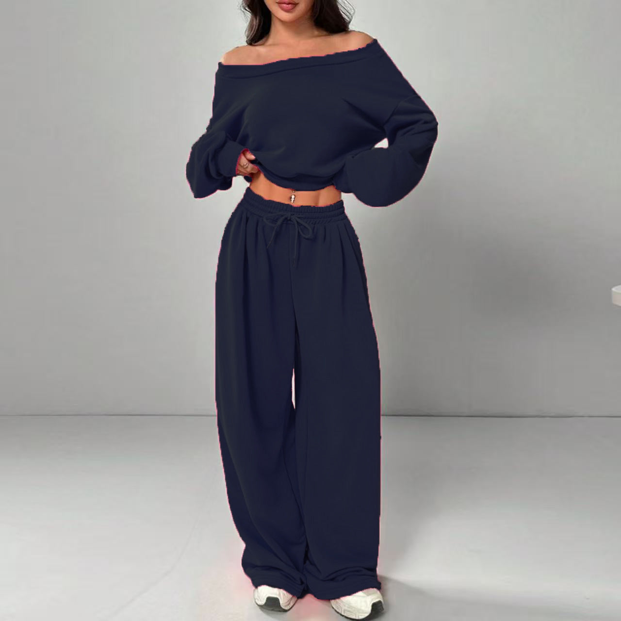 Women's Fashion Shoulder Casual Navel Solid Color Suits