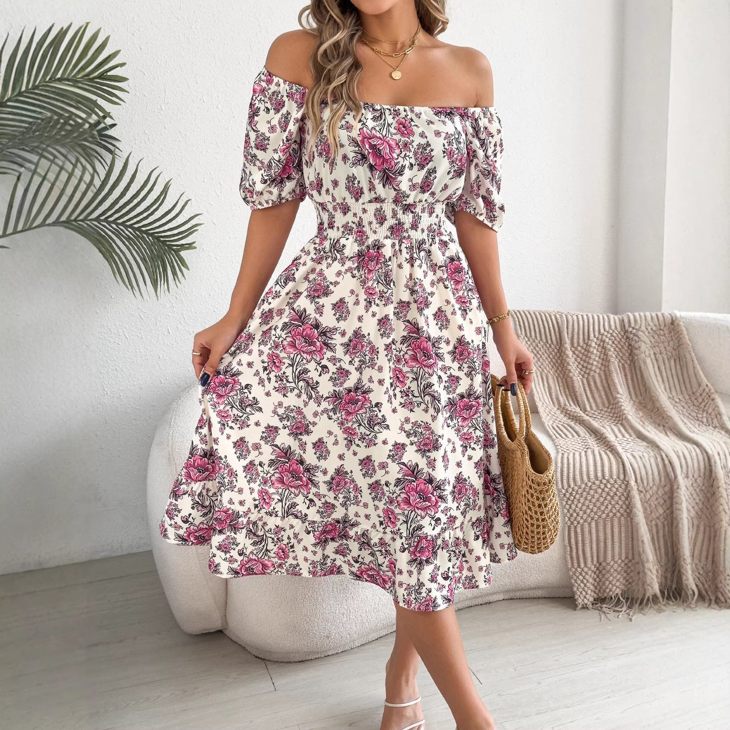 Women's Sleeve Flower Ruffled Expansion For Vacation Dress