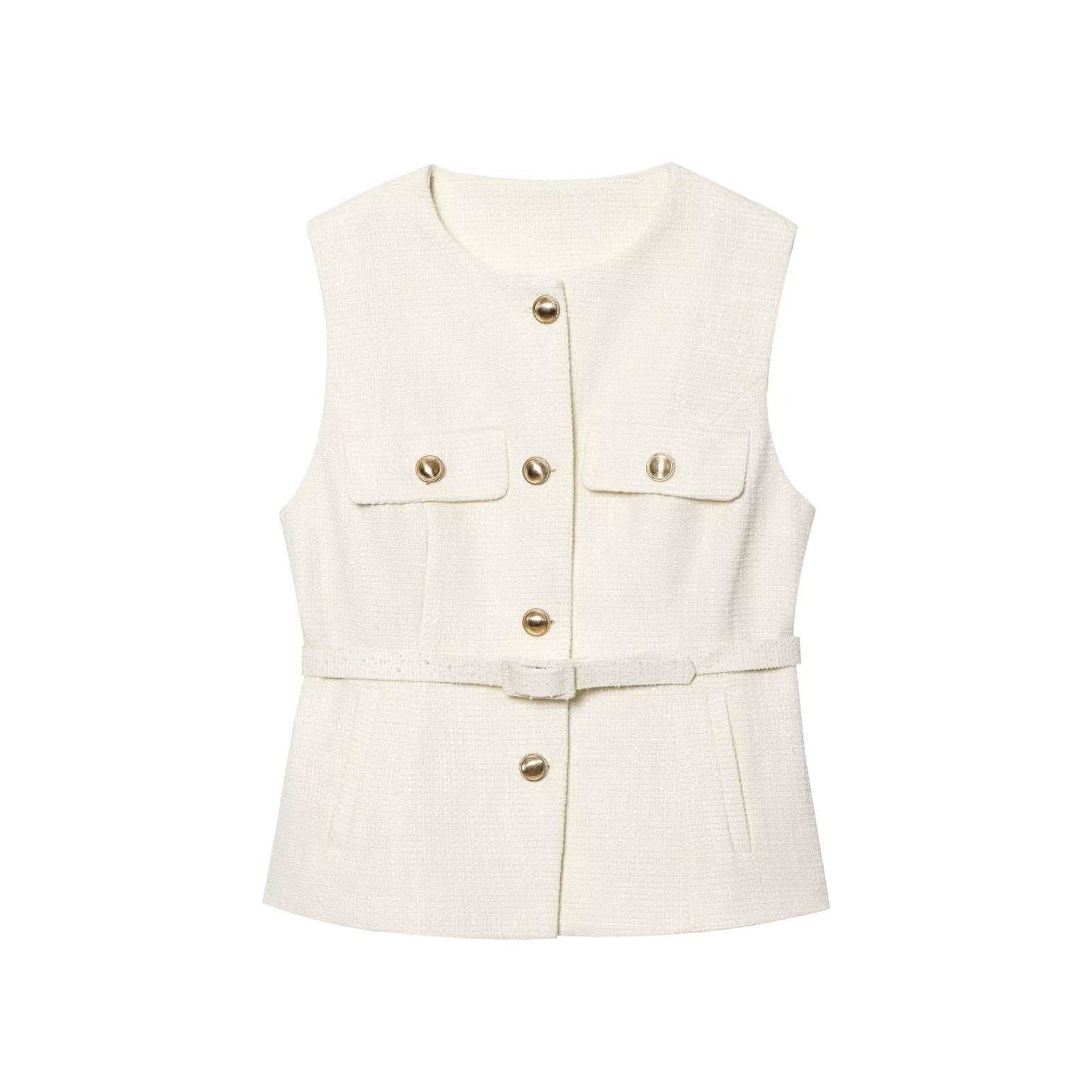 Metal Buckle With Round Neck Punk Vests