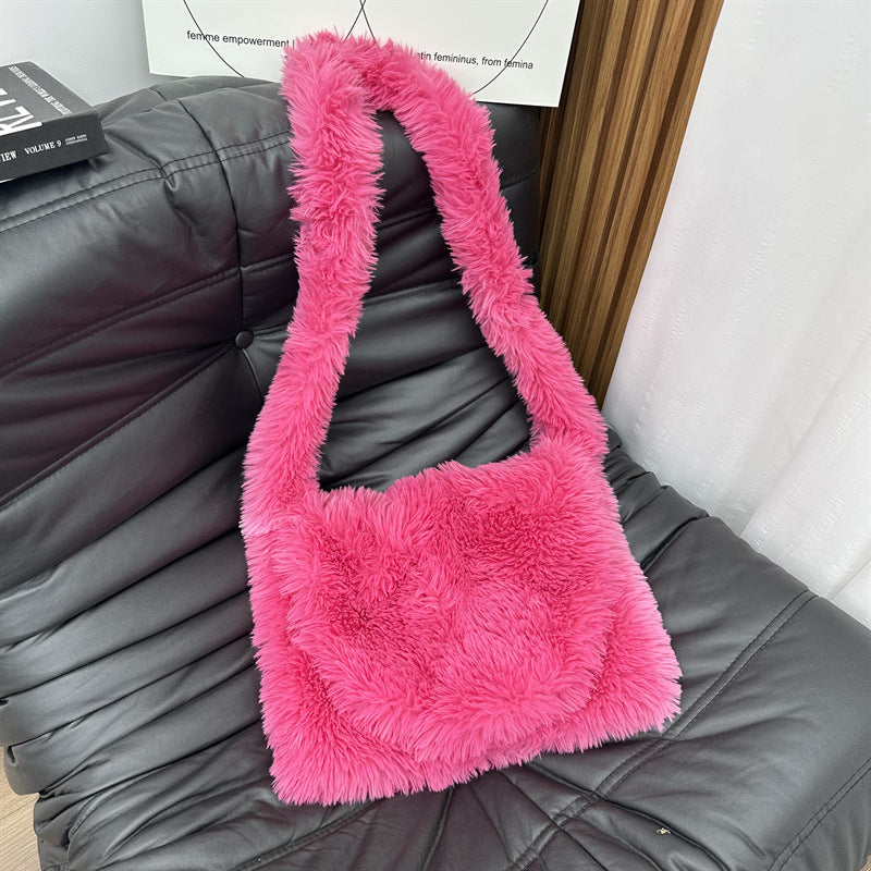 Imitation Fur Plush Candy Color Cute Shoulder Bags