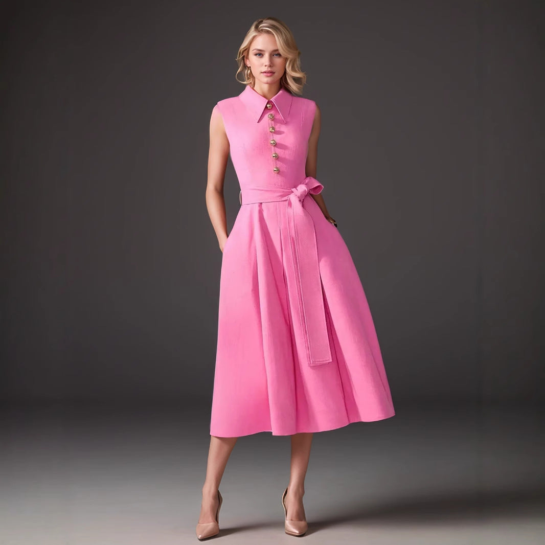 Women's Design Stand Collar Sleeveless Elegant French Dresses