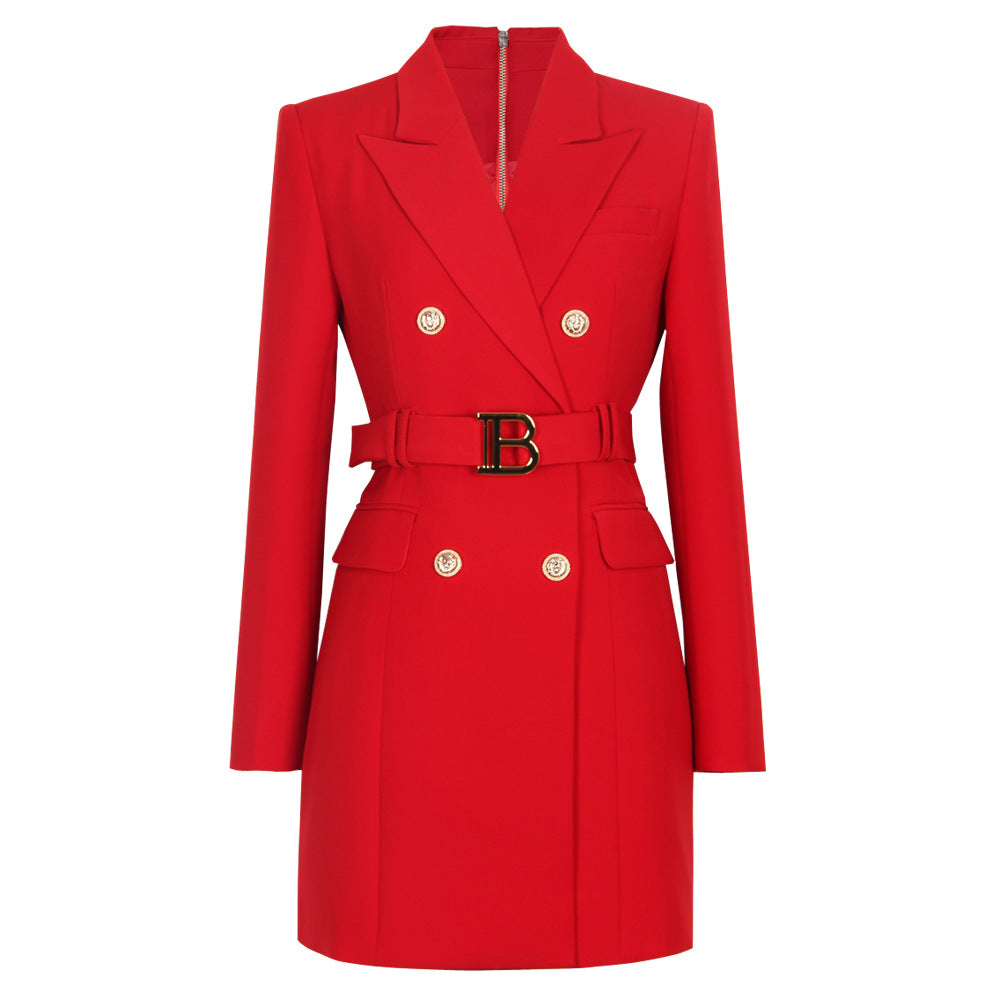 Women's Fashion Advanced Solid Color Belt Long Dresses