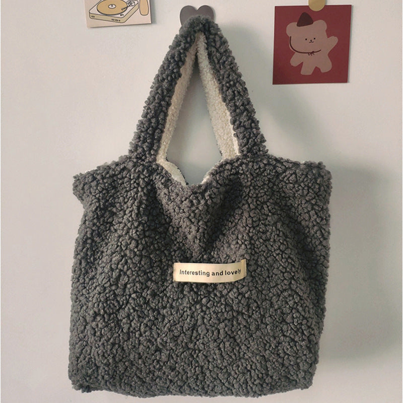 Lamb Wool Plush Lunch Large Capacity Handbags