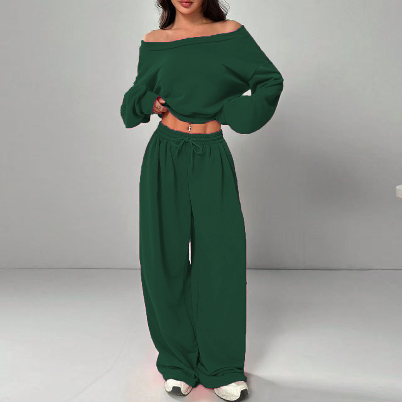 Women's Fashion Shoulder Casual Navel Solid Color Suits