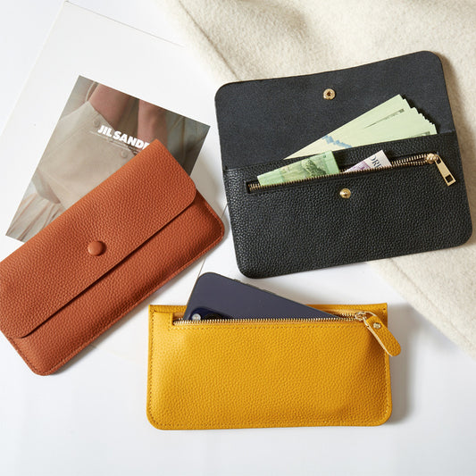 Women's Envelope Yellow Long Cowhide Clutch Leather Ladies Wallets