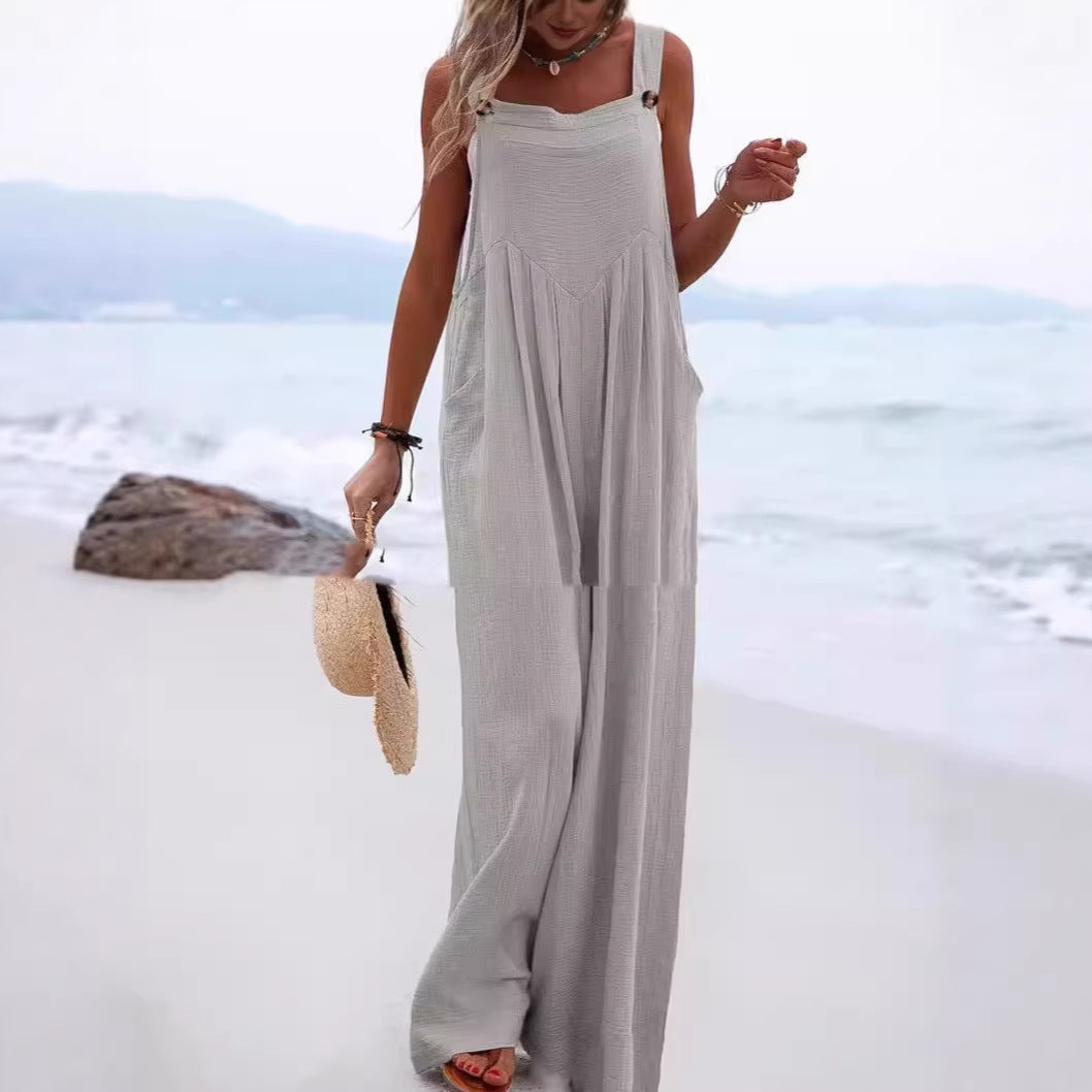 Summer Smart Trousers Solid Color Loose Casual Women's Jumpsuit/clothing