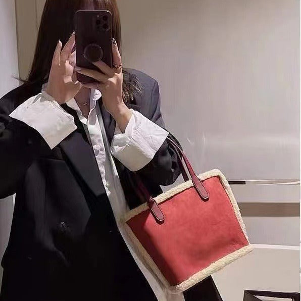 Winter Lamb Wool Versatile Large Capacity Handbags
