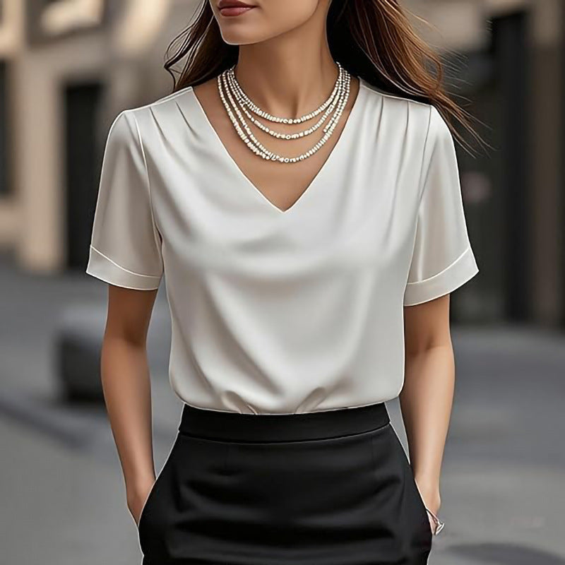 Women's Summer French Style Pleated Design Temperament Commute Sleeve Shorts