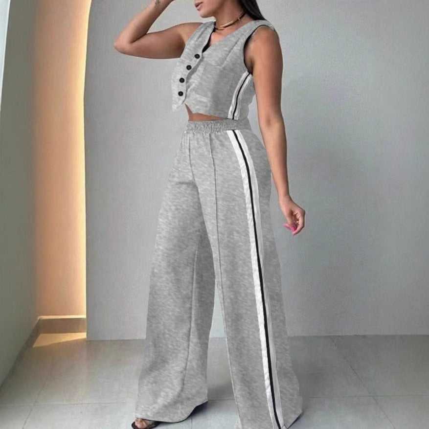 Women's Wear Pocket Sleeveless Cropped Set Fashion Casual Suit