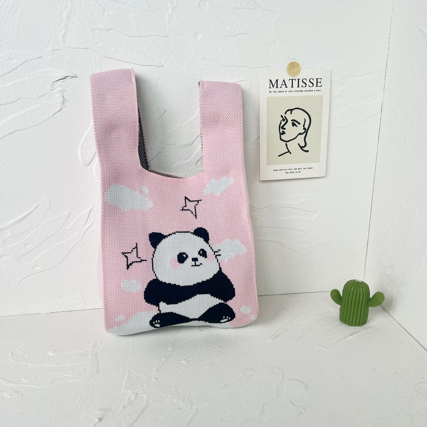 Women's High-grade Panda Knitted Polyester Knit Phone Bags