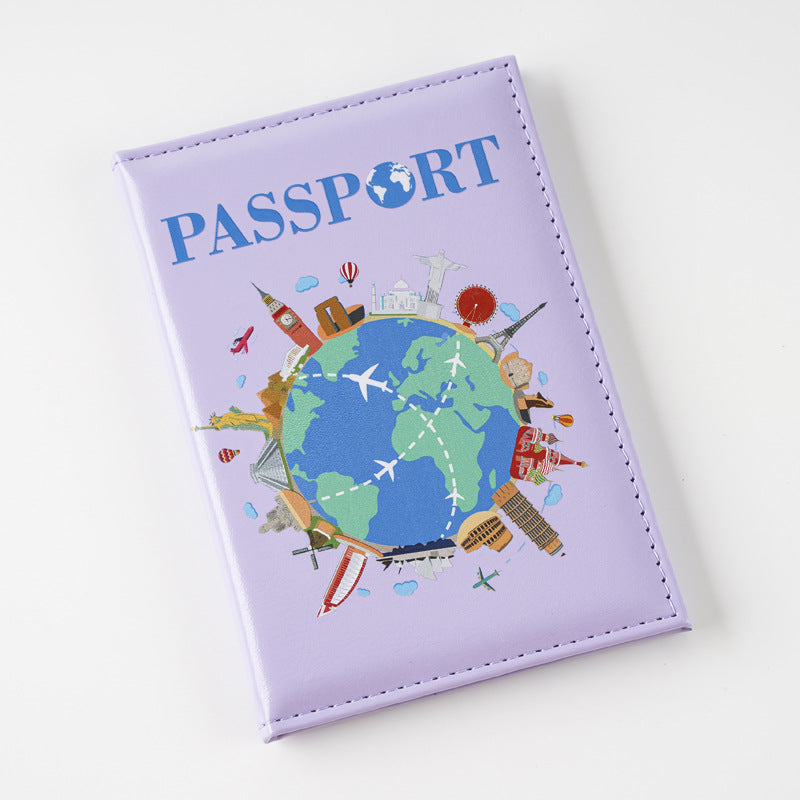 Printed Cartoon Map Passport Cover Document Card Holder