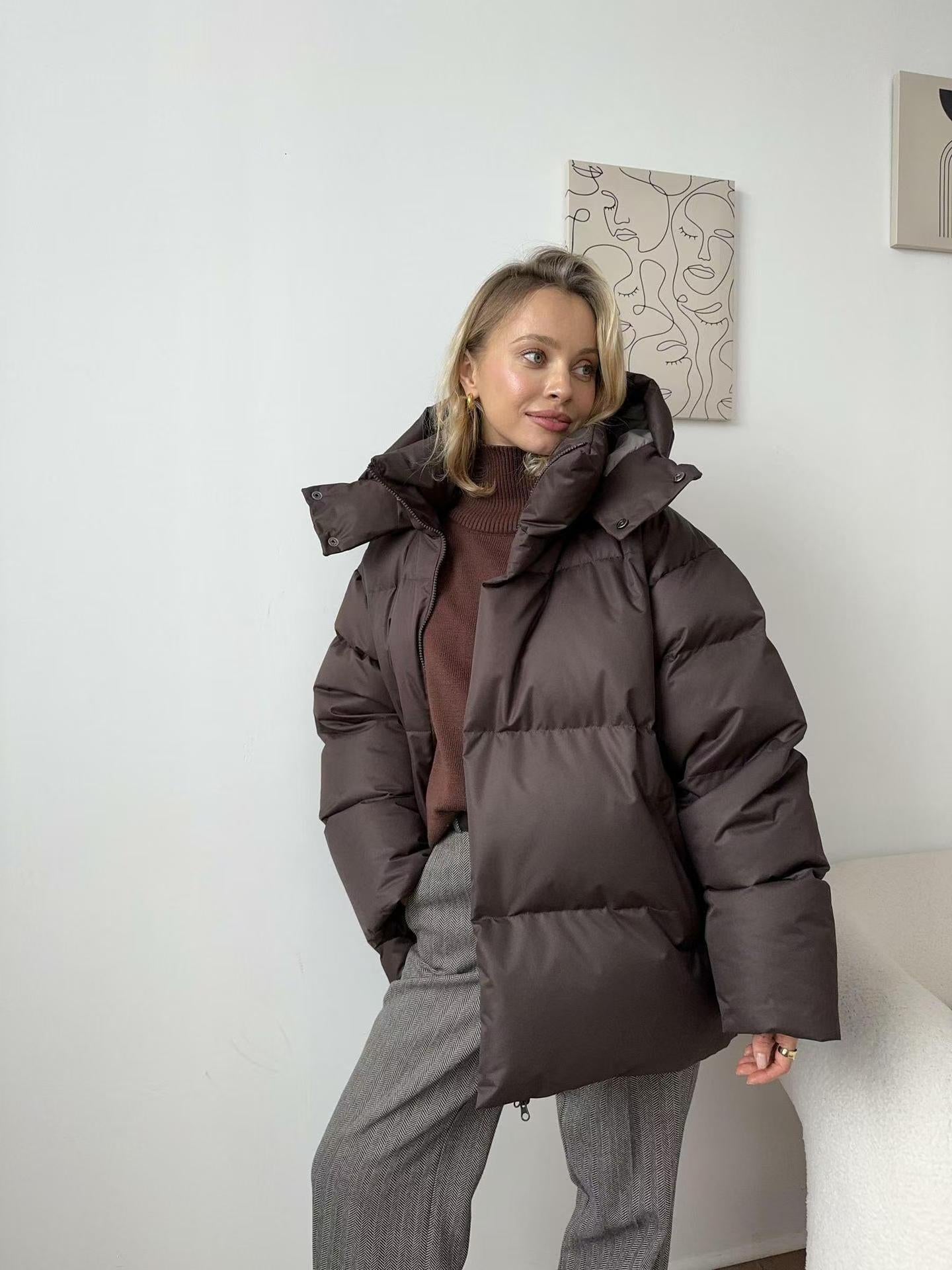 Women's Thickened Thermal Zipper Hooded Casual Loose Long Coats