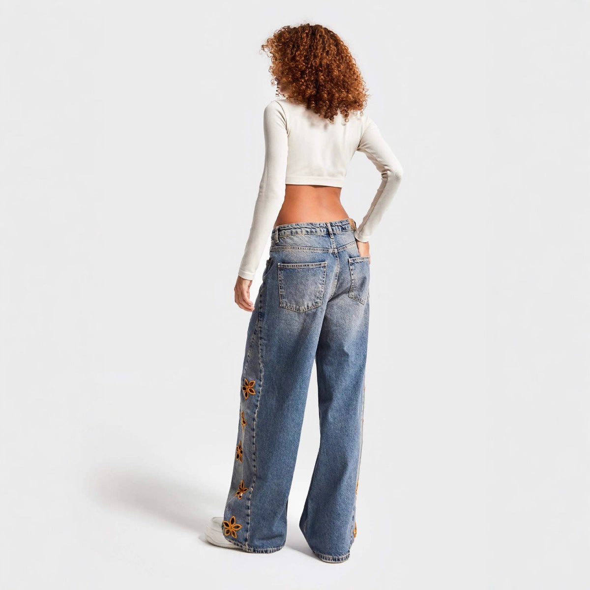 Women's High Waist Loose Embroidered Fashionable Denim Women's Jeans