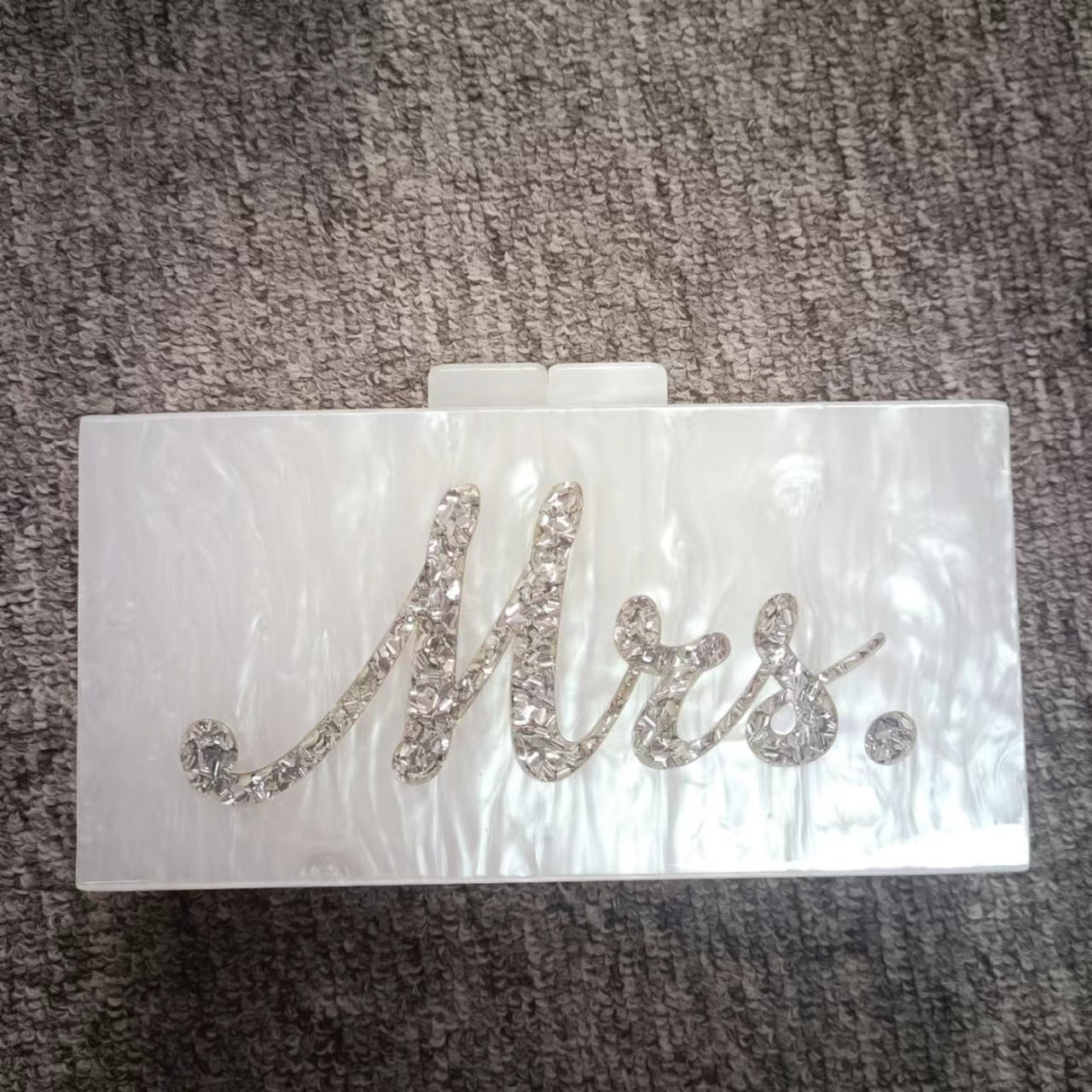 Women's Fashion White Pearl Alphabet Sequins Acrylic Clutch Evening Bags