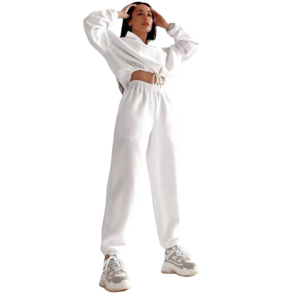 Women's Solid Color Loose Zip Stand Collar Suits