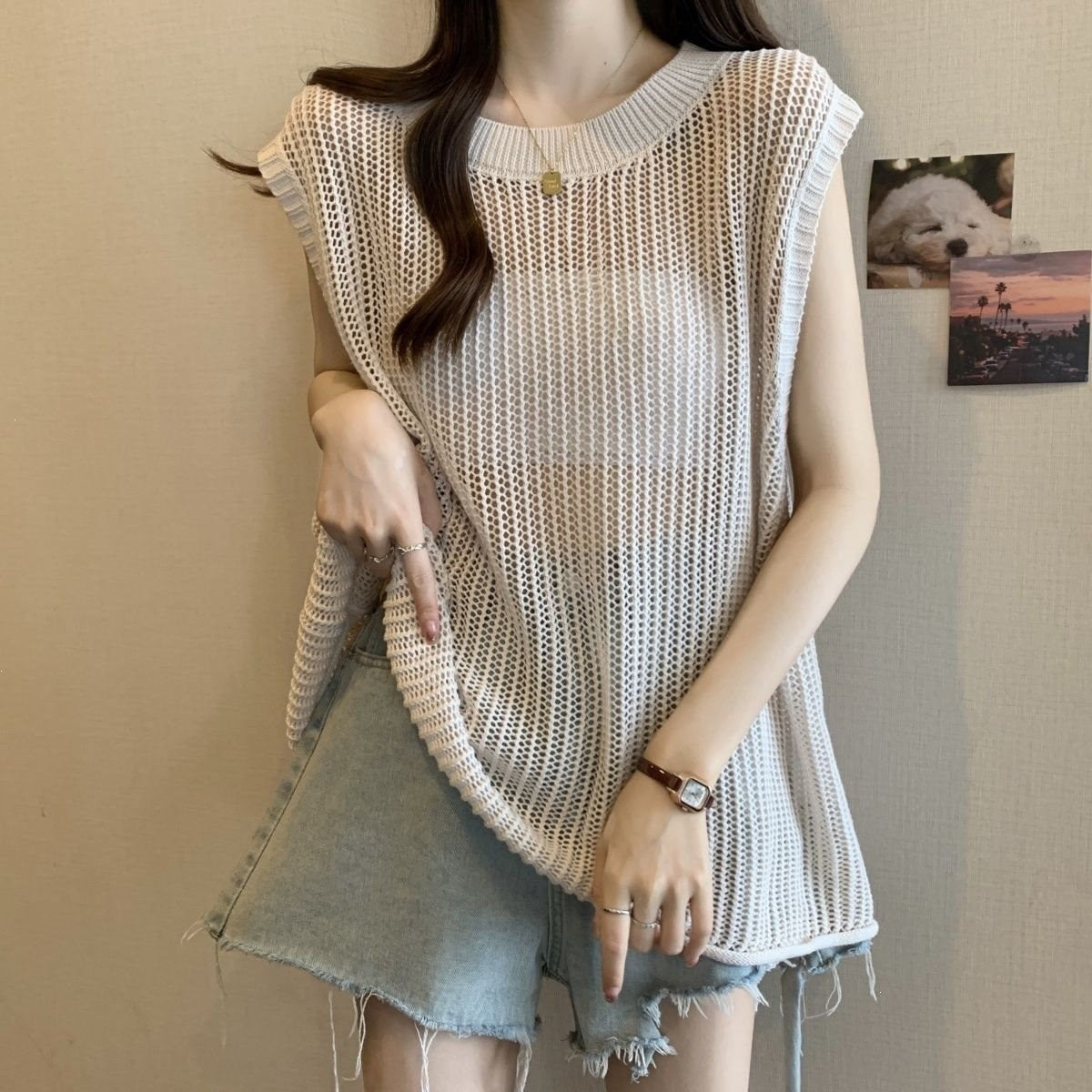 Outer Match Round Neck Sleeveless Waistcoat Sweaters