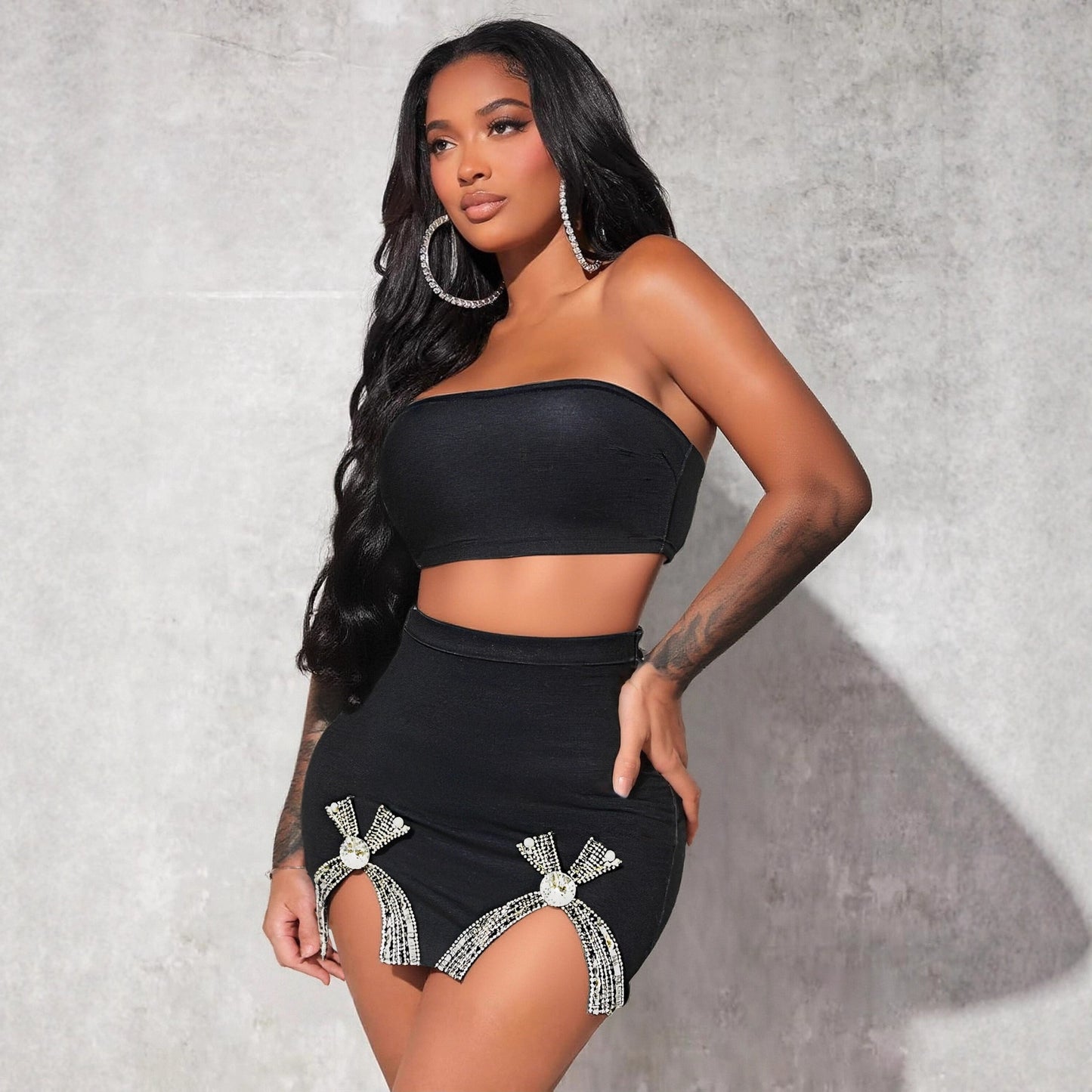 Women's Autumn Diamond Bow Sexy Tube Bandage Suits