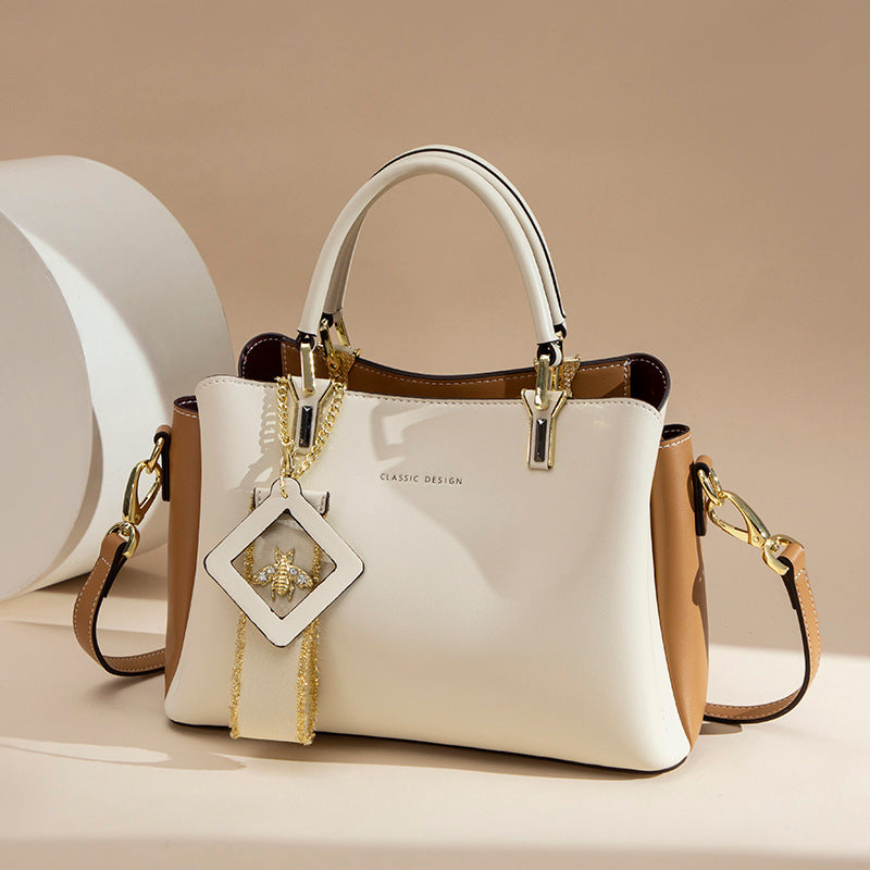 Women's Genuine Leather Portable Birthday Contrast Color Affordable Luxury Handbags