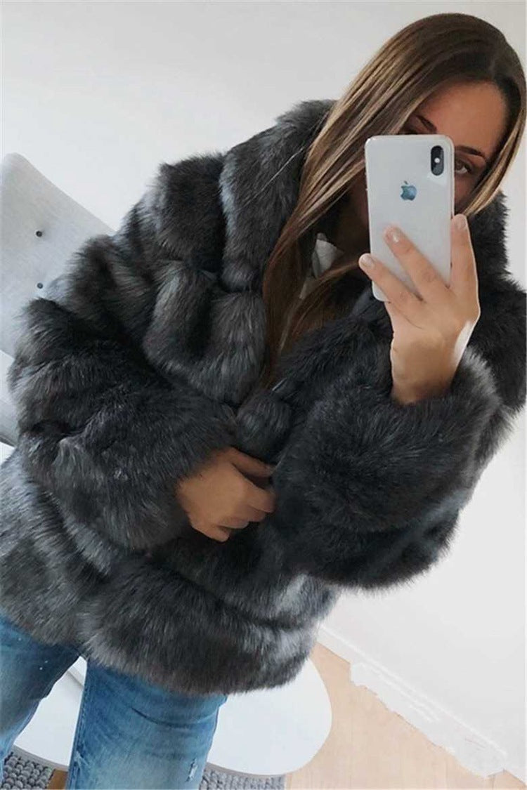 Women's Thickened Warm Furry Long Sleeve Hood Coats