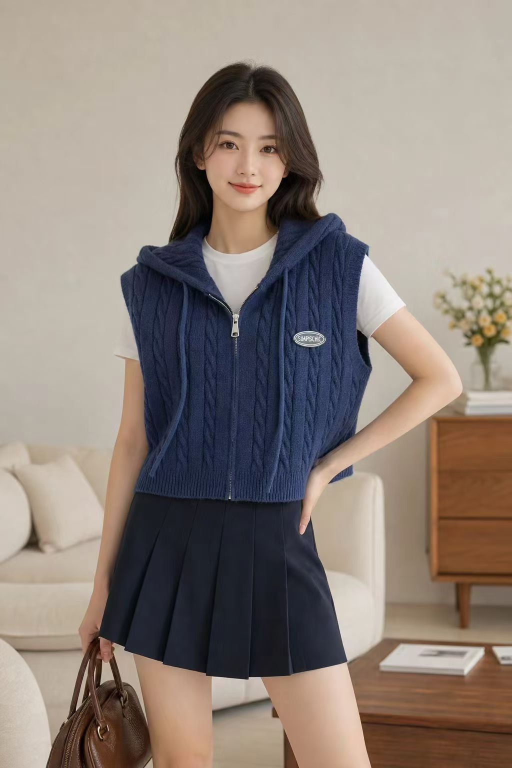 Women's Hooded Twist Waistcoat Outer Wear Loose Cardigans