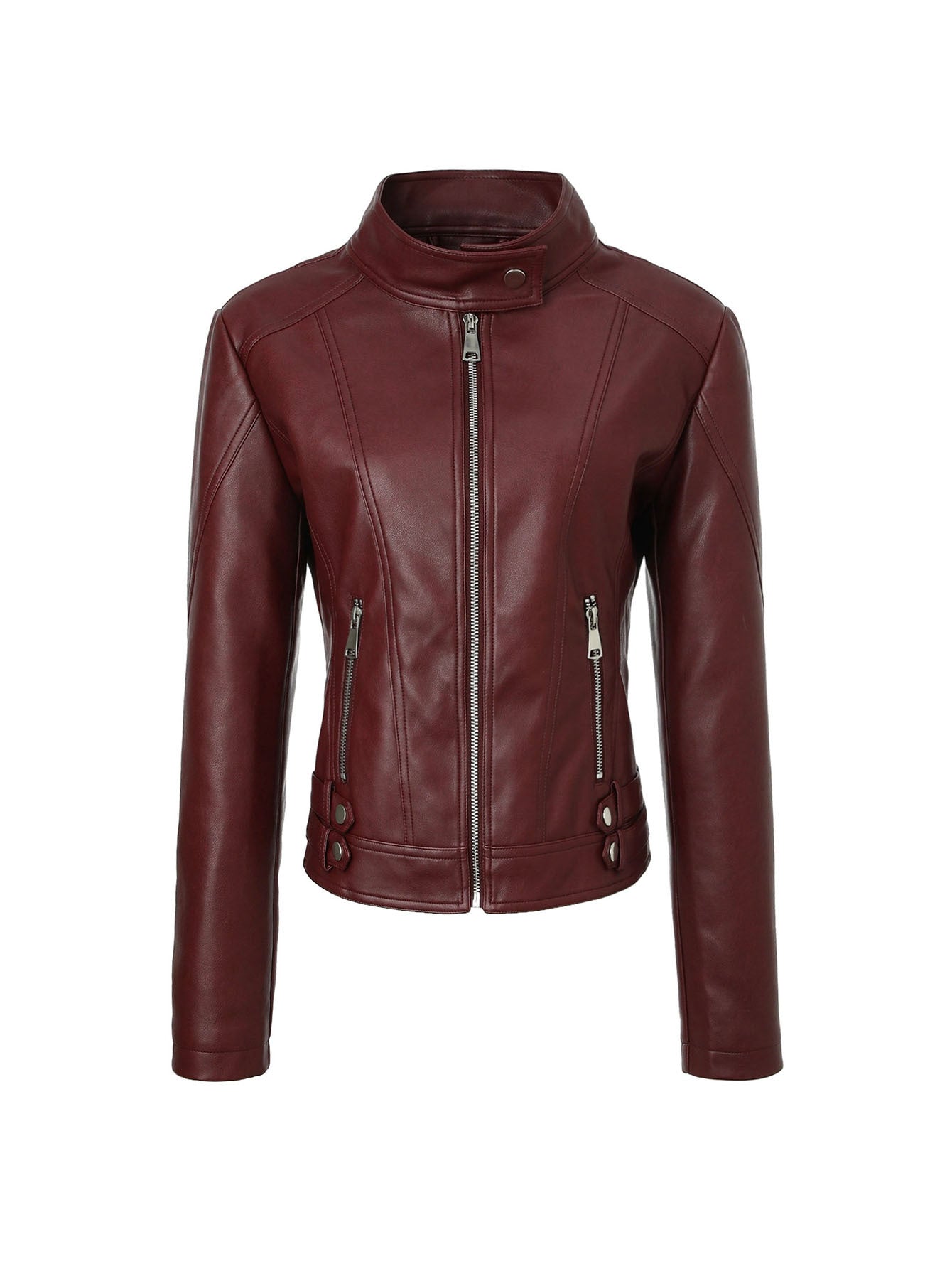 Women's Large Motorcycle Leather Slim Stand Collar Coats