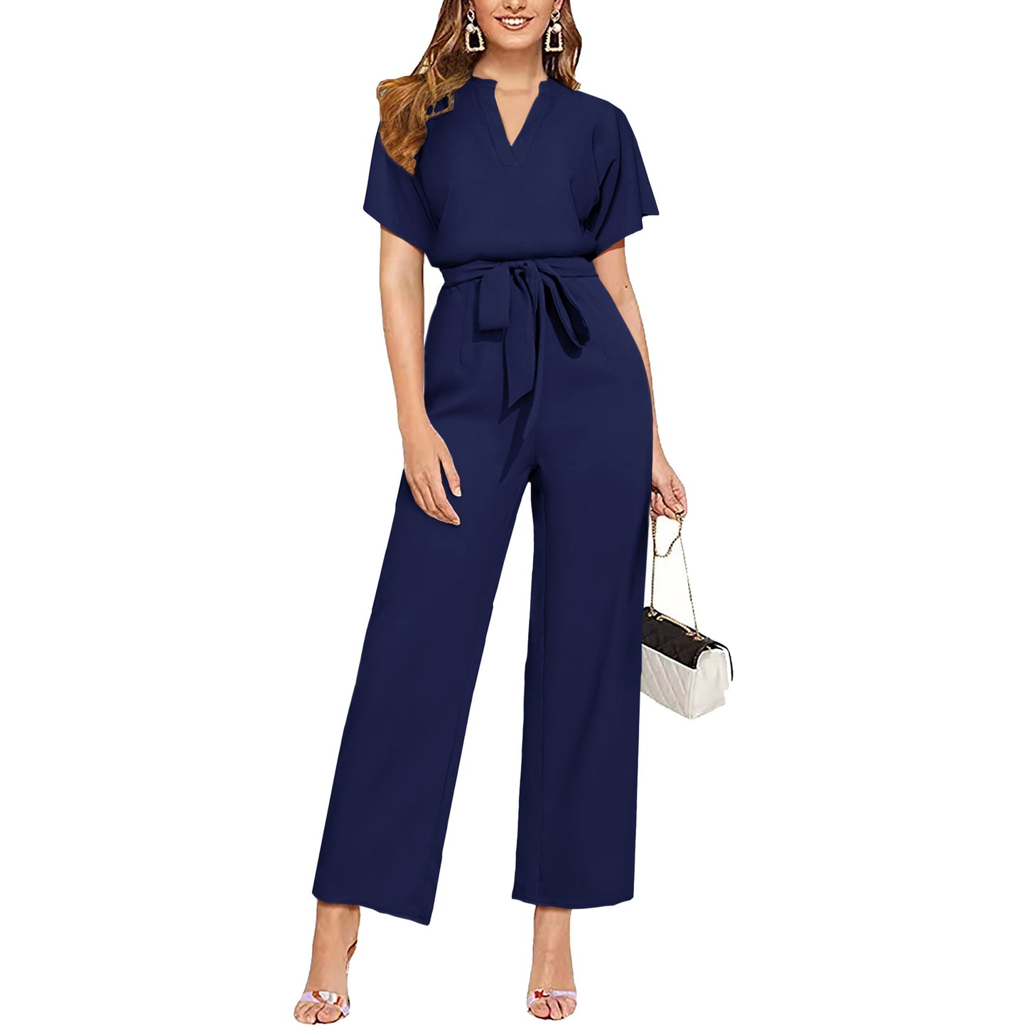Charming Women's Summer Solid Color Belt Jumpsuits