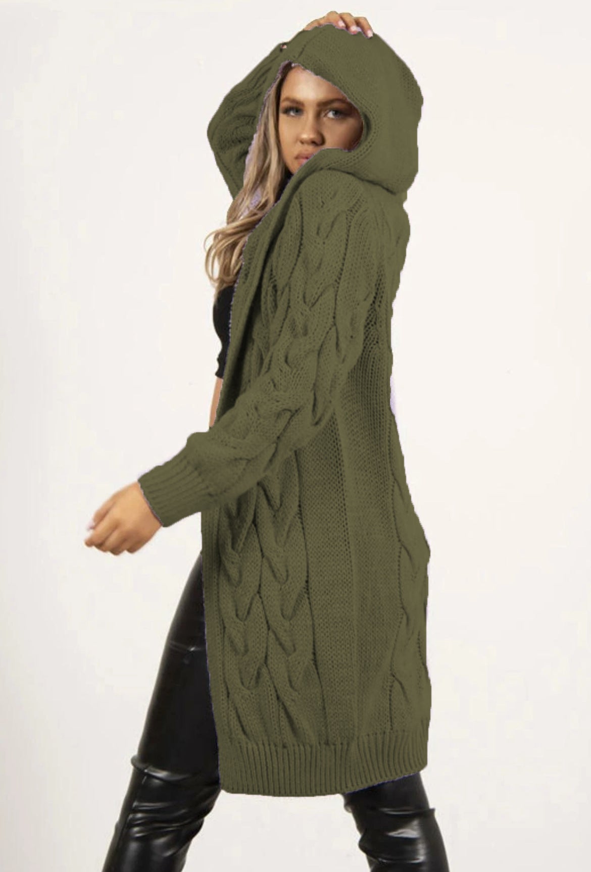 Women's Large Long Hooded Knit For Knitwear