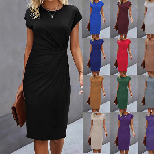 Women's Solid Color Casual Ladies Round Neck Graceful Dress