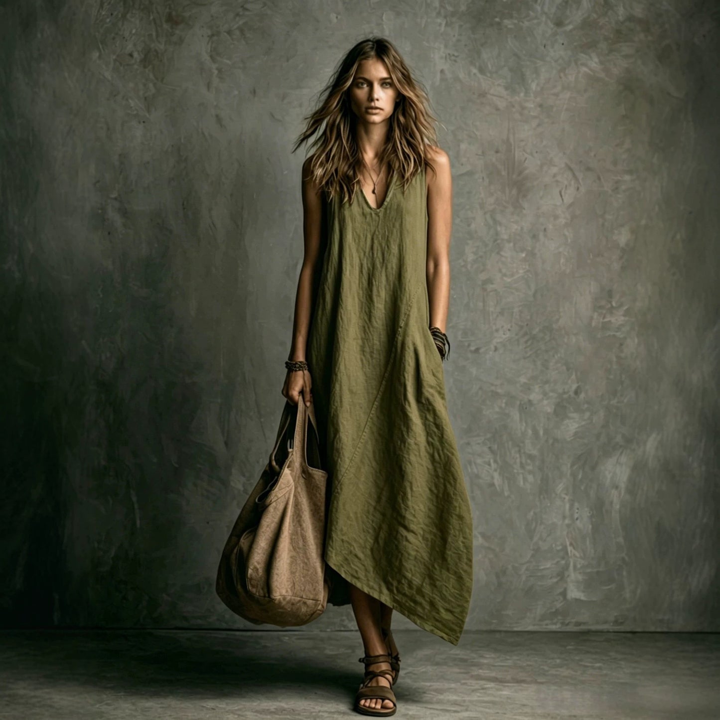 Summer Fashion Stitching Sleeveless Pocket Vacation Dress