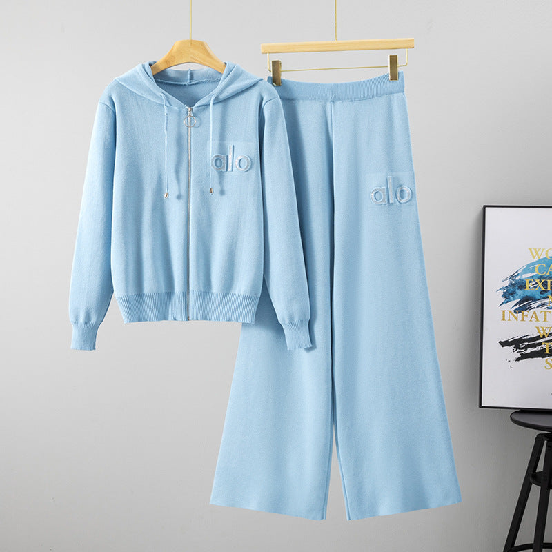 Women's Stylish Embossed Letter Wide Leg Two-piece Sweaters