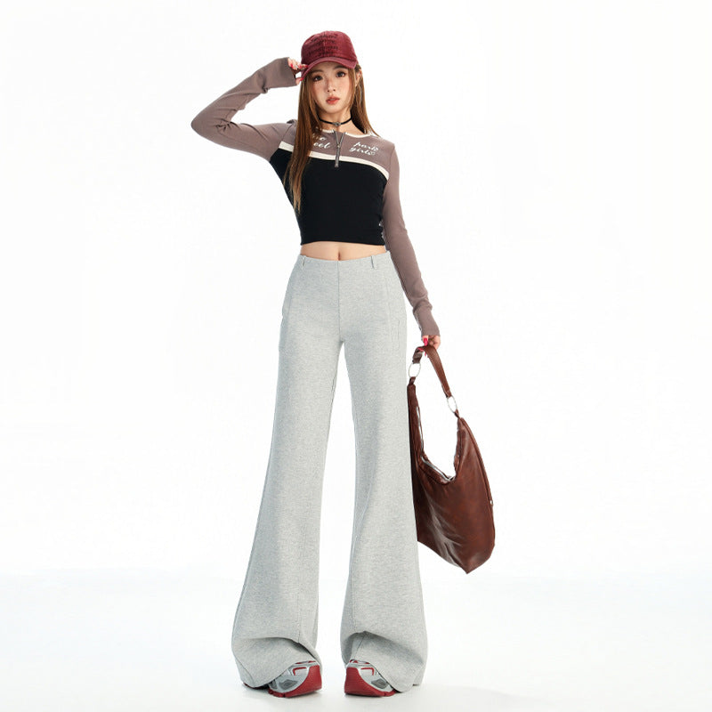 Women's Gray Slightly Flared Casual Waist Loose Pants