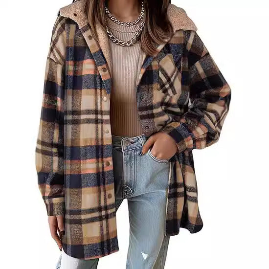 Women's Flannel Plaid Long Sleeve Autumn Button Jackets