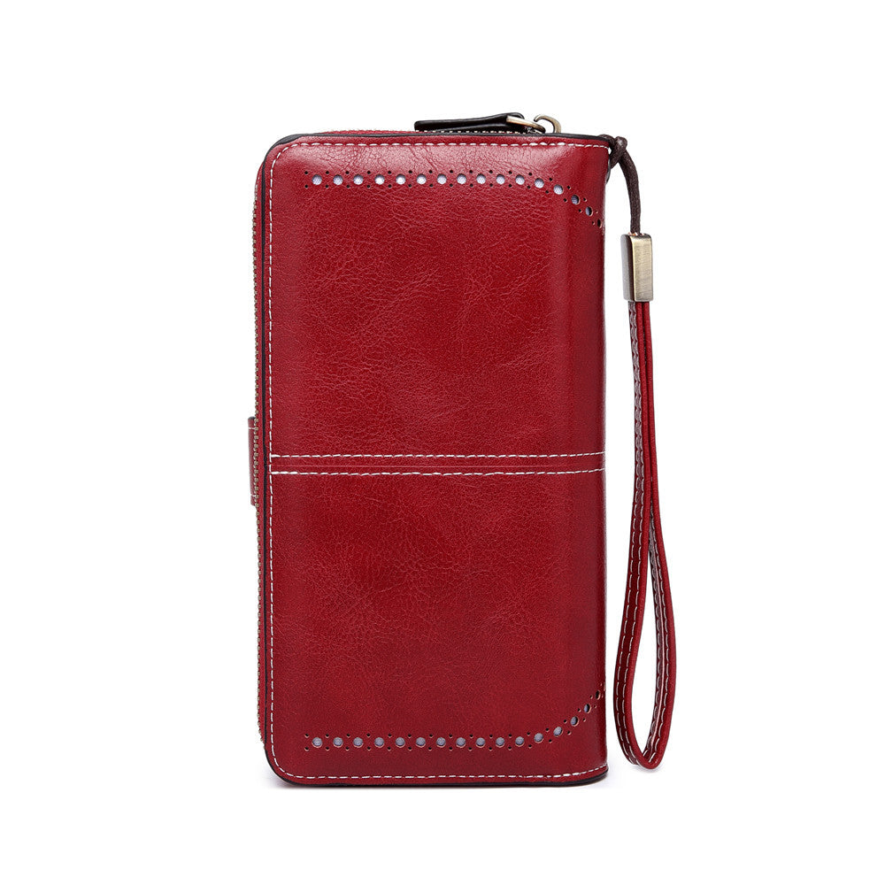 Women's Capacity Mobile Long Zipper Oil Wax Ladies Wallets