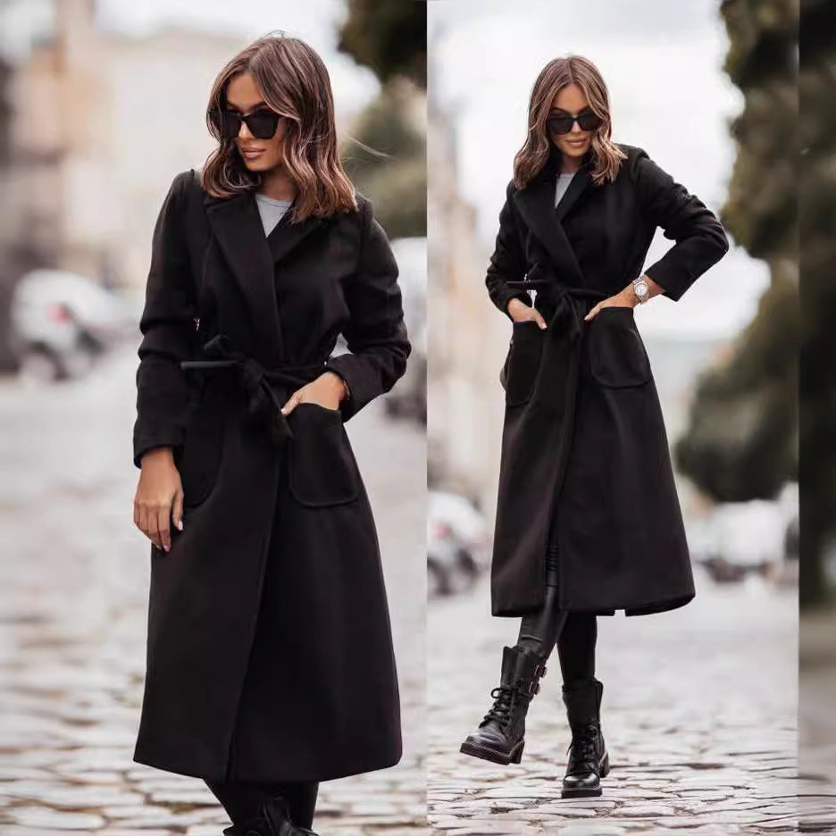 Women's Simple Double Breasted Long Sleeve Lapel Coats