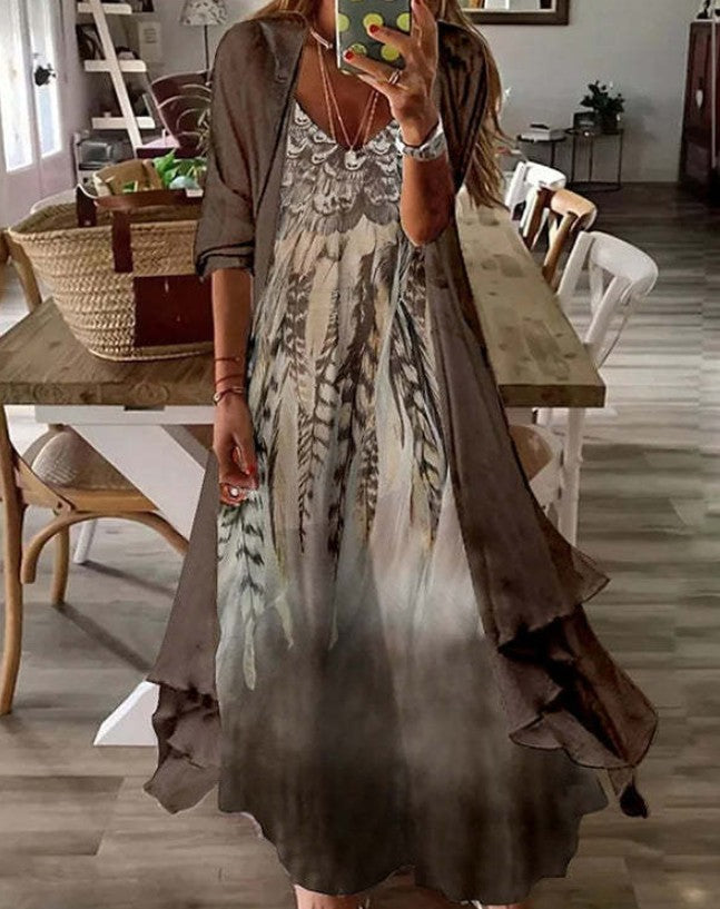 Women's Summer Print Holiday Suspender Dress Indian Style Dresses