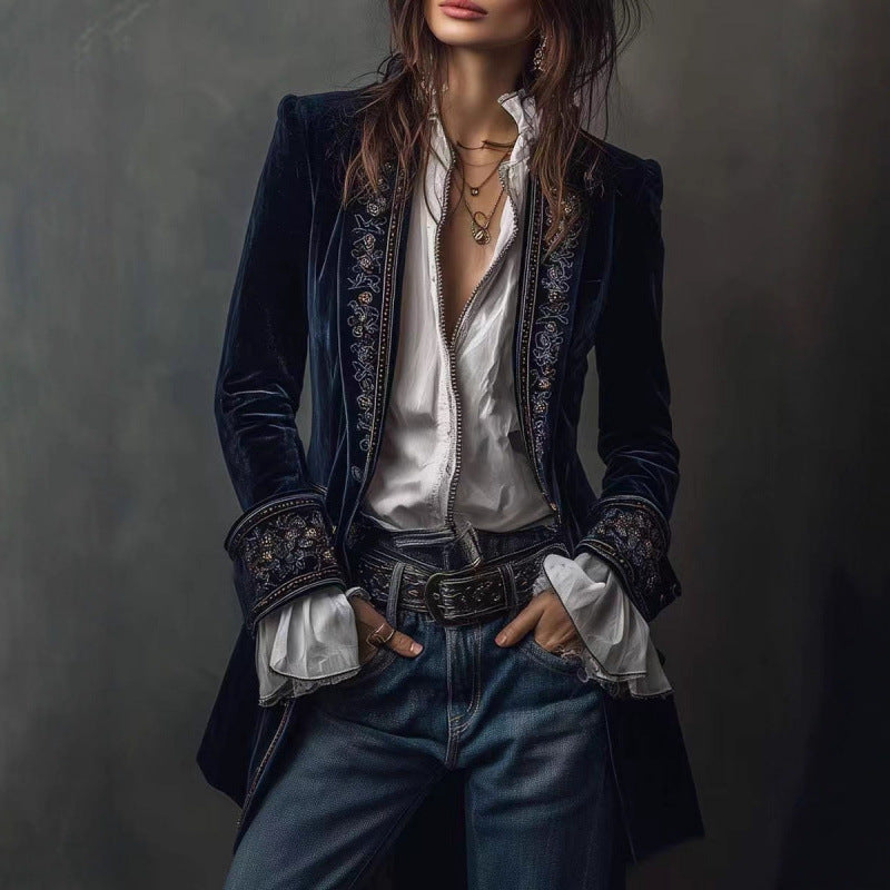 Women's Long Sleeve Solid Color Stitching Lace Jackets