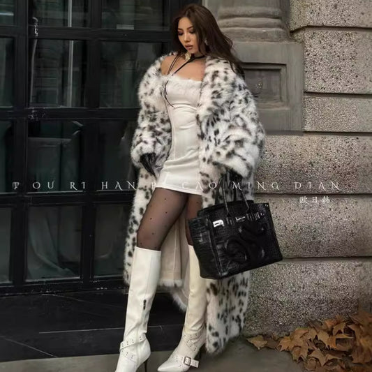 Women's Environmental Protection Long Leopard Print Collar Coats