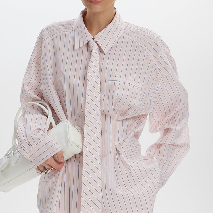 Women's Commute Printed Striped Shirt Lapel Long Sleeve Blouses