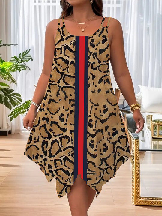 Women's Strap Summer Casual Asymmetric Hem Round Dress