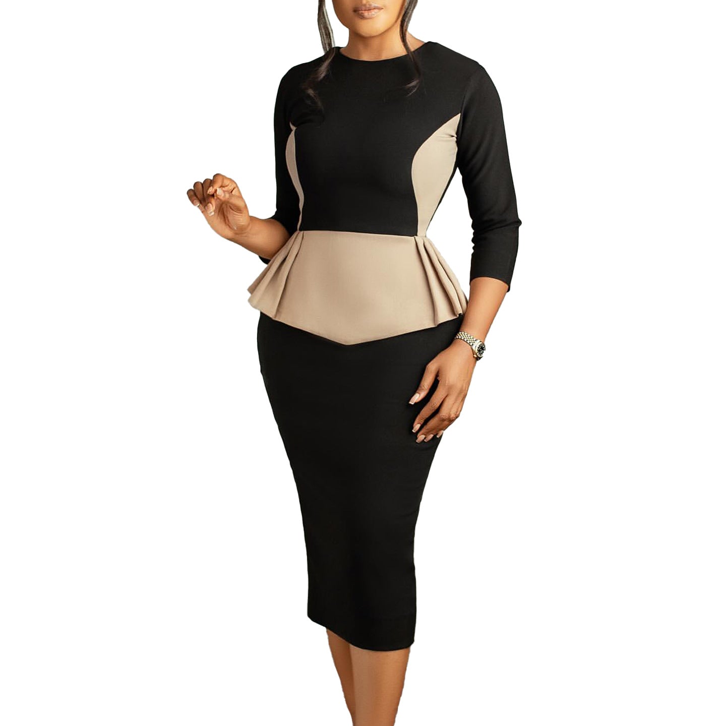 Women's Fashion Temperament Elegant Spliced Ol Sheath Dress