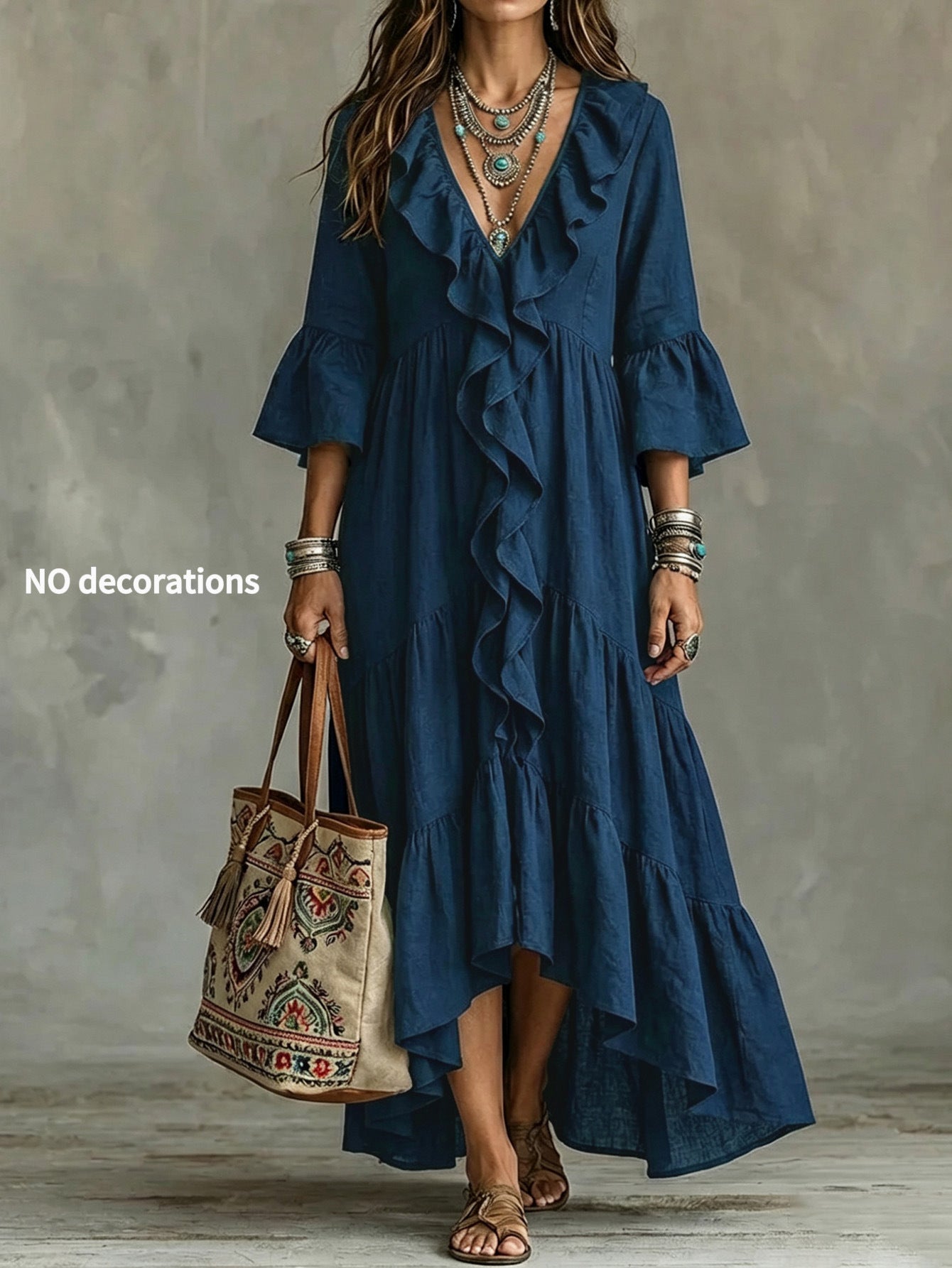 Autumn Casual Flare Sleeve Ruffled Vintage Dress