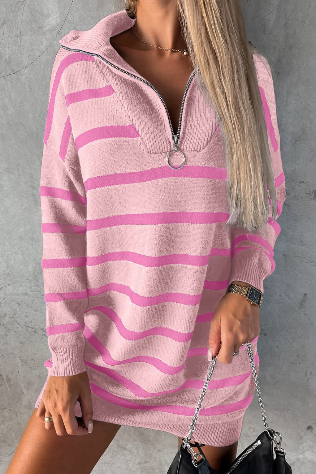 Women's Long-sleeved Striped Loose Casual Knitted Dress Dresses