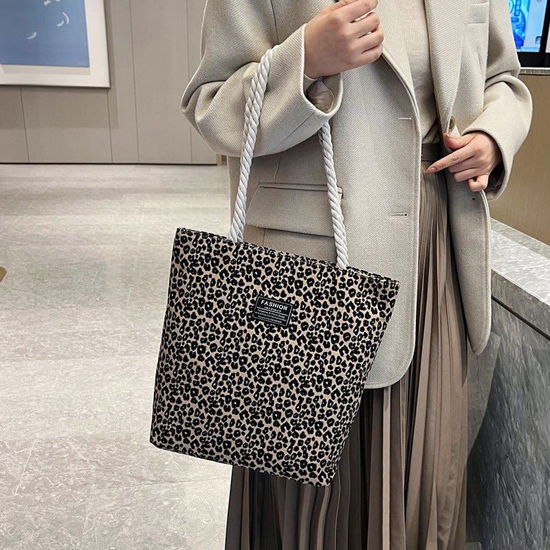 Canvas Autumn Vintage Leopard Print Schoolgirl Shoulder Bags