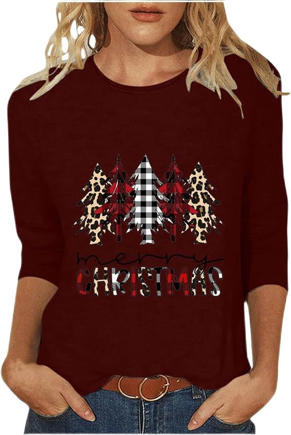 Women's Round Neck Printed Solid Color Three-quarter Women's T-shirt
