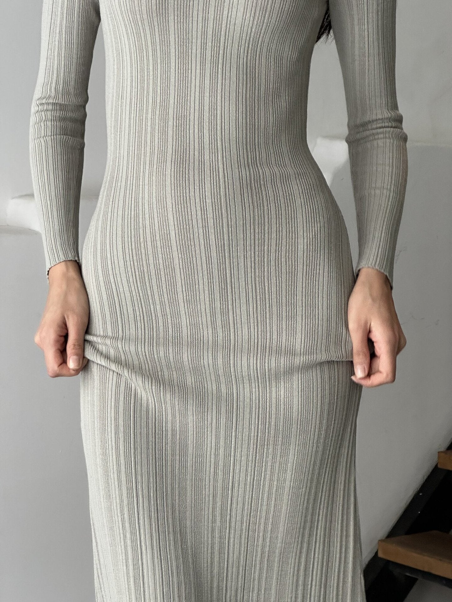 Women's Angora Covering Yarn Slimming Long-sleeved Knitted Dresses
